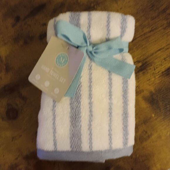 Martha Stewart Collection - Striped Nautical Hand Towel - Frozen Pond - Picture 1 of 10
